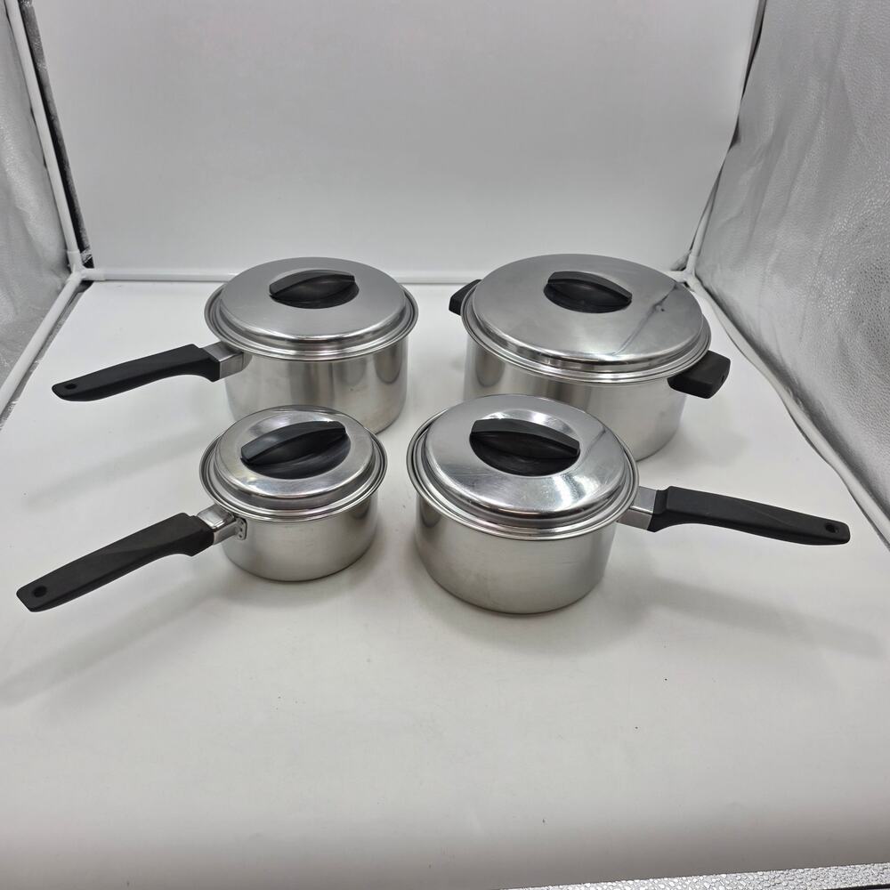 Vintage Ekco Flint Stainless Steel Radiant Heat Core 8 pc Pan Set